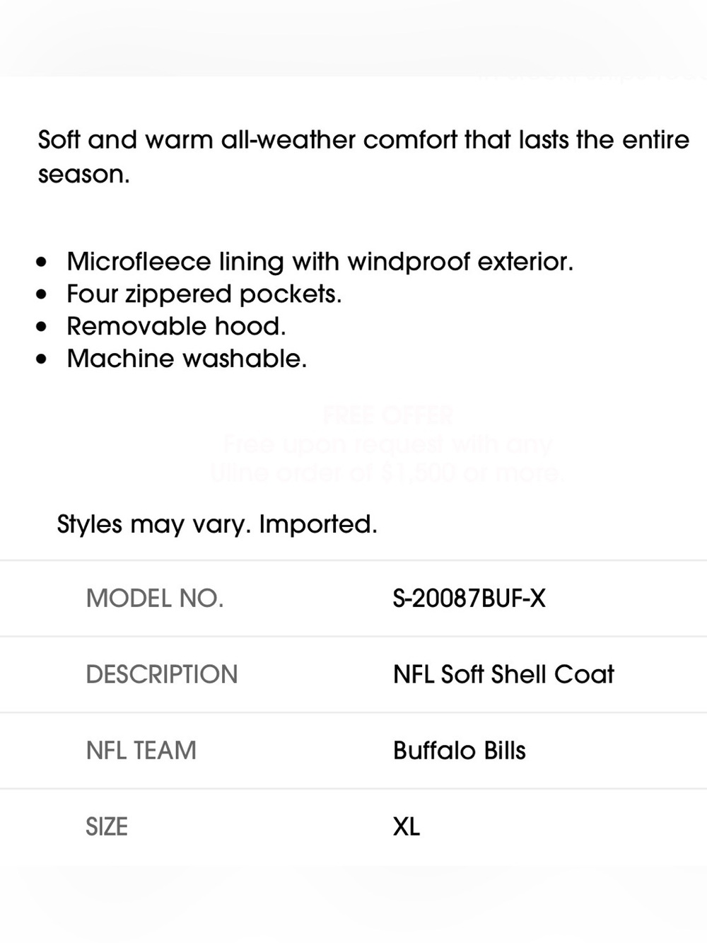NWT NFL Soft Shell Coat - Buffalo Bills, XL - Picture 2 of 3